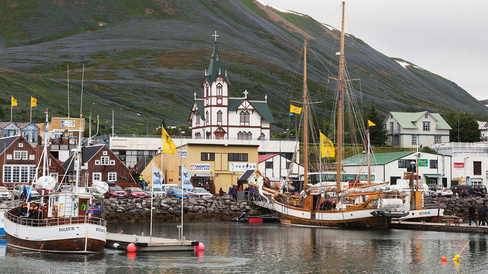 Whale watching boats in Húsavík.