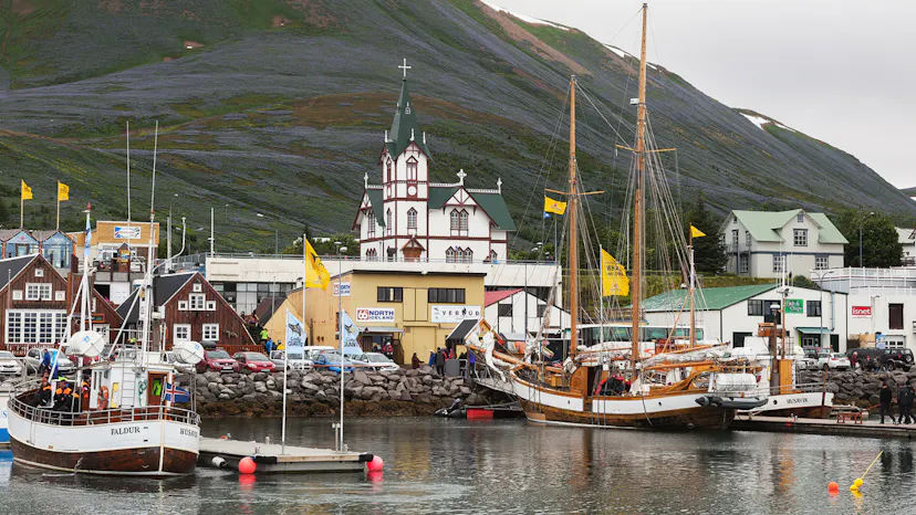 Whale watching boats in Húsavík.