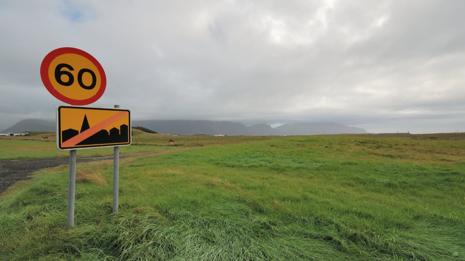 Speed limit sign showing 60km/h in Iceland.