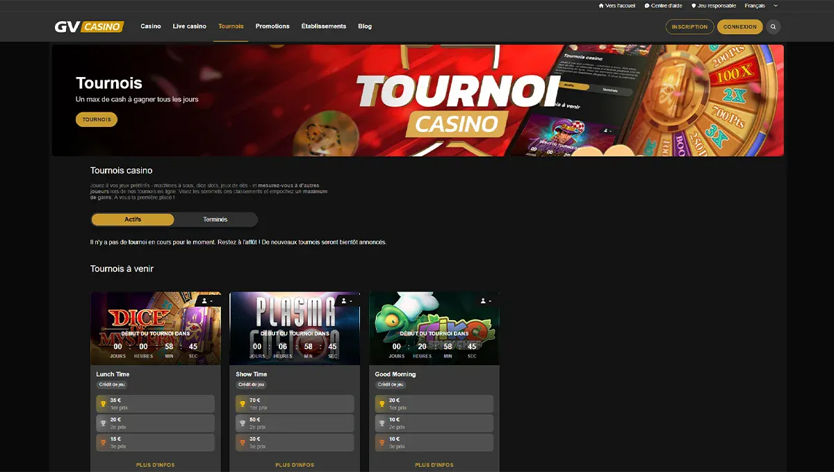 Page tournoi de Golden Vegas Casino