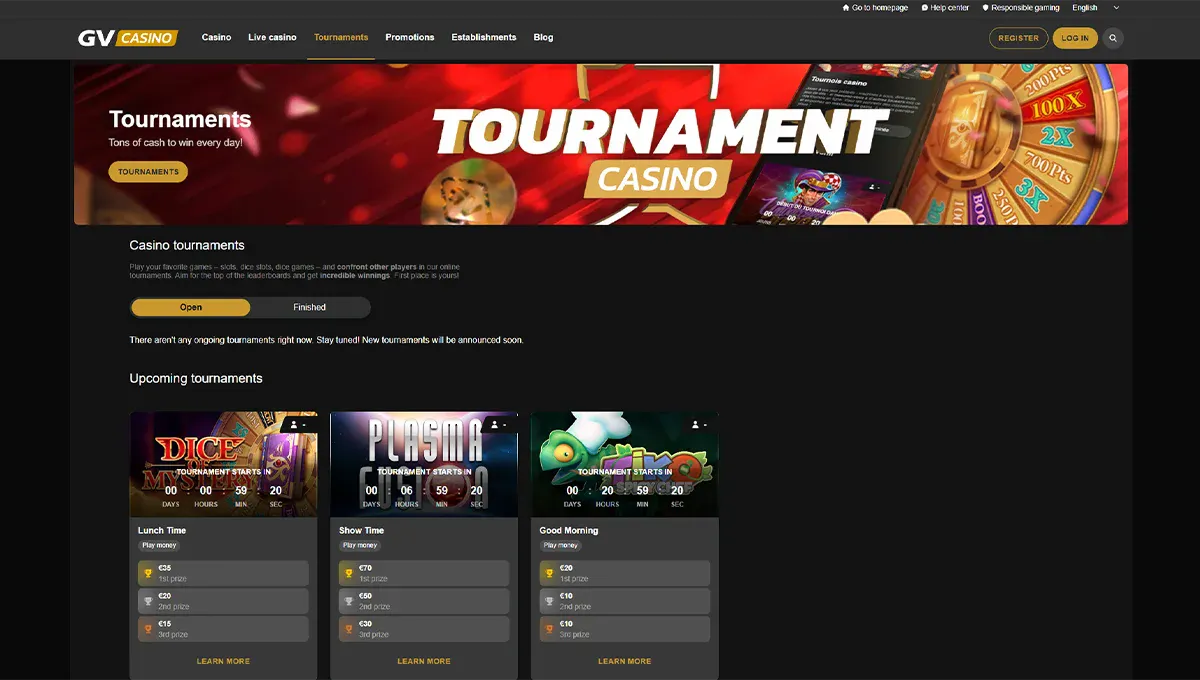 Tournament pages on Golden Vegas Casino