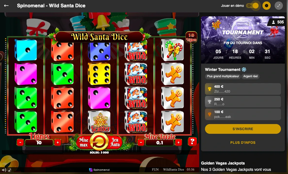 Speel nu Wild Santa Dice van Spinomenal bij Golden Vegas Casino
