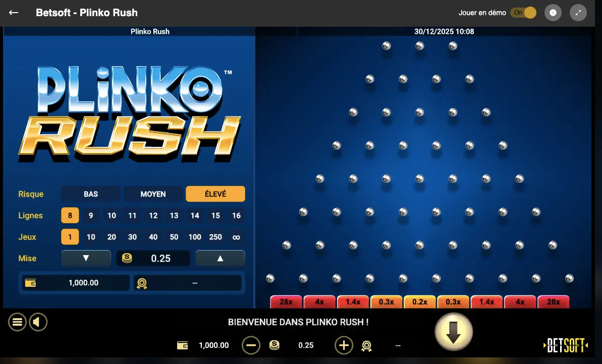 Crash Games | Plinko Rush van BetSoft | GoldenVegas Casino