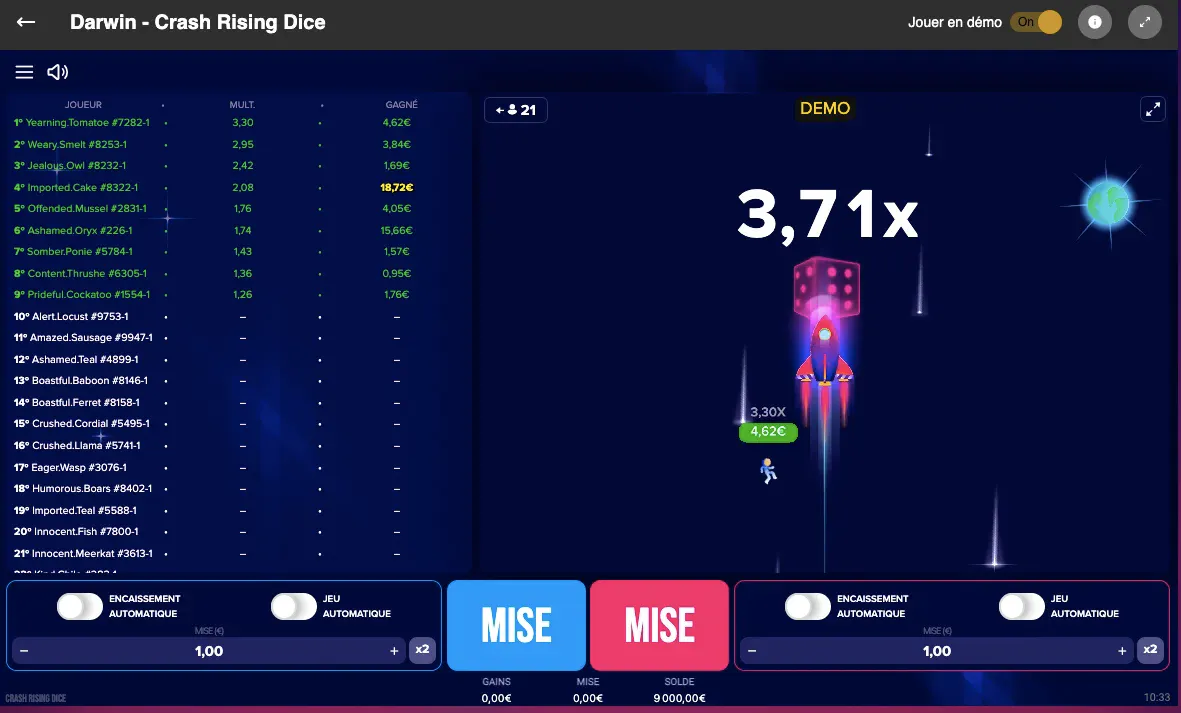 Crash Games | Crash Rising Dice van Darwin | GoldenVegas Casino