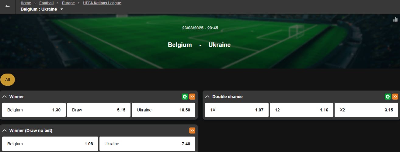Nations League | Belgium - Ukraine | Sport Betting Belgium