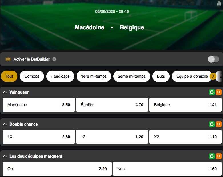Eliminatoires Coupe du Monde 2026 | Macédoine du Nord - Belgique | Golden Vegas Sport