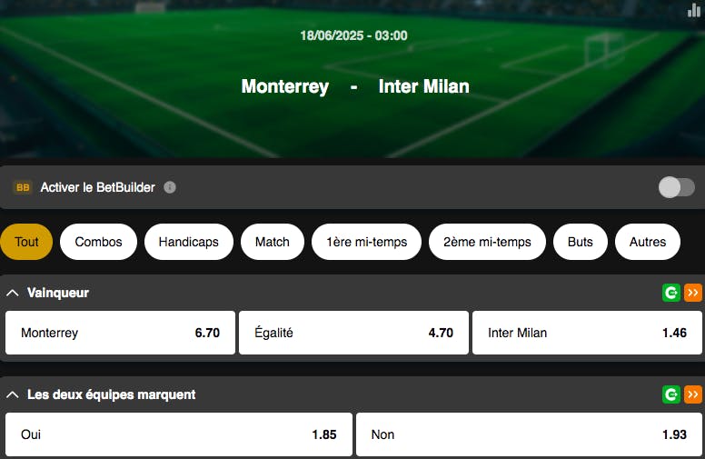 Coupe du Monde des Clubs | Monterrey - Inter Milan | Golden Vegas Sport