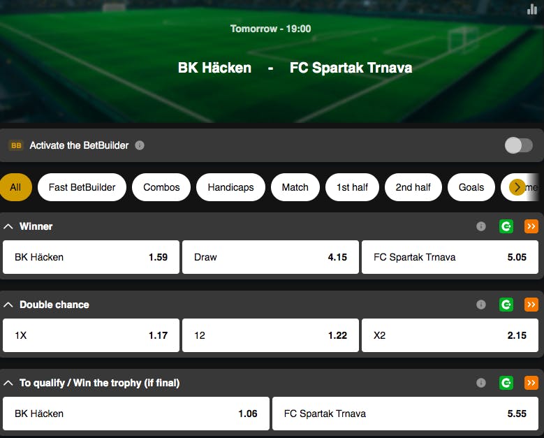 Europa League Voorrondes | Häcken tegen Spartak Trnava | Golden Vegas Sport
