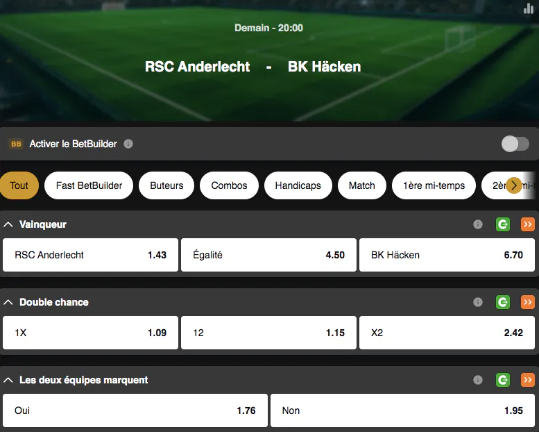 Tour préliminaire Europa League | Anderlecht - Häcken | Golden Vegas Sport