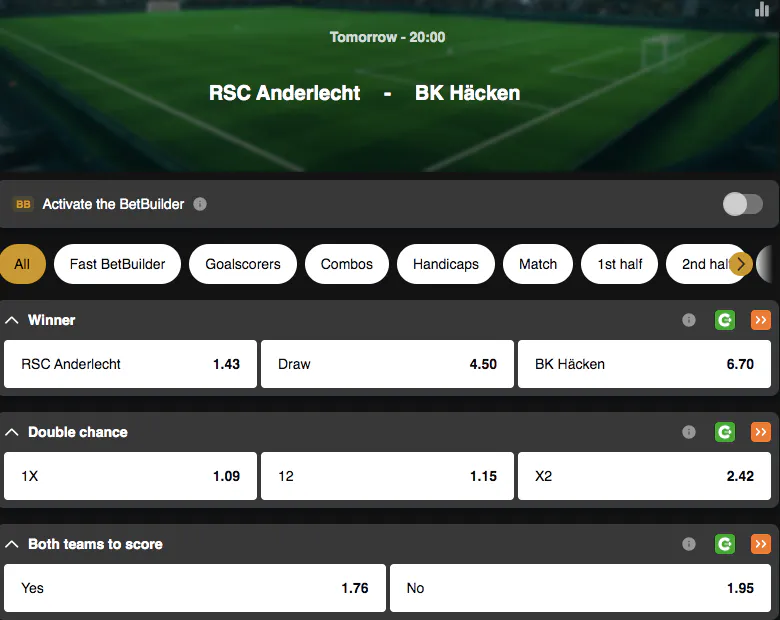 Europa League Qualifiers | Anderlecht vs Häcken | Golden Vegas Sport