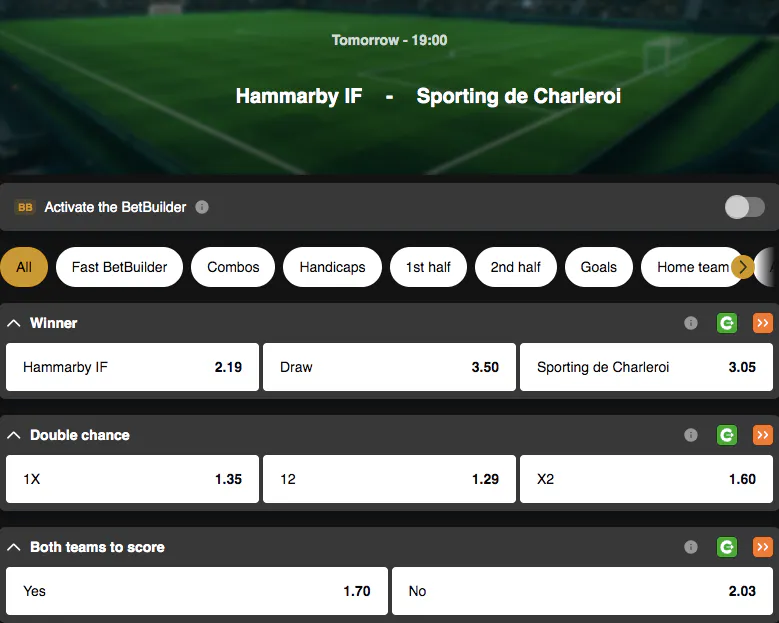 Conference League Qualifier | Hammarby vs Charleroi | Golden Vegas Sport