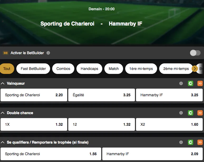 Tour préliminaire Conference League | Charleroi - Hammarby | Golden Vegas Sport