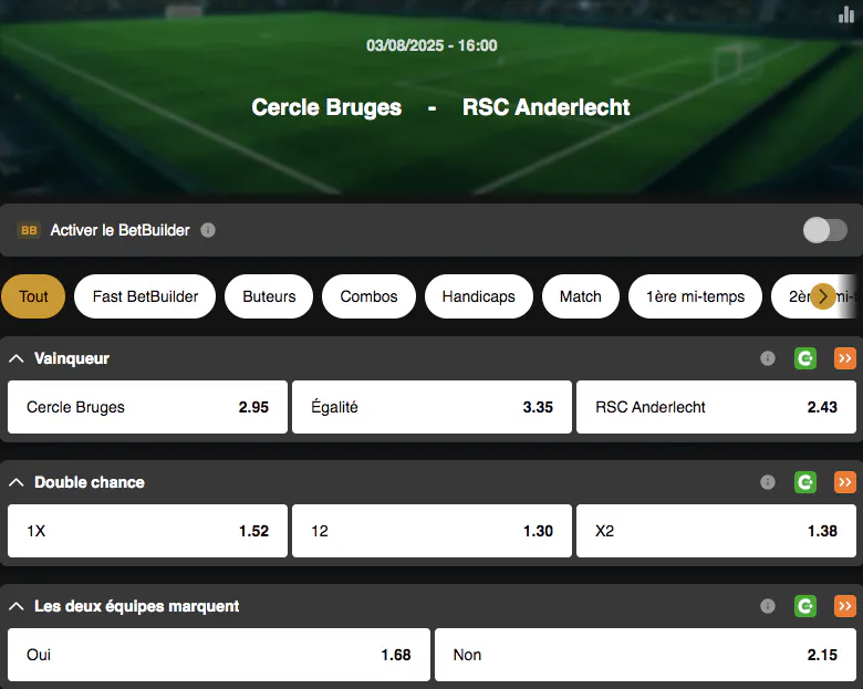 Jupiler Pro League, deuxième journée | Cercle Bruges - Anderlecht | Golden Vegas Sport