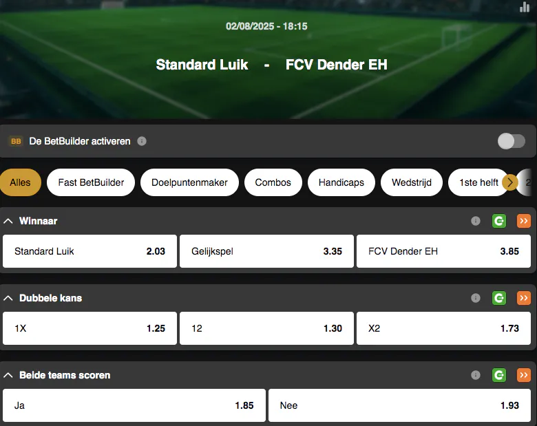 Jupiler Pro League, tweede speeldag | Standard - Dender | Golden Vegas Sport