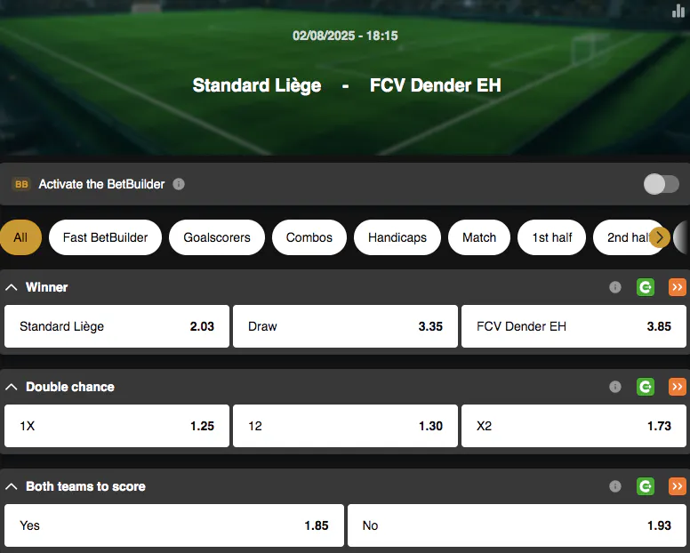Jupiler Pro League, Second Matchday | Standard – Dender | Golden Vegas Sport