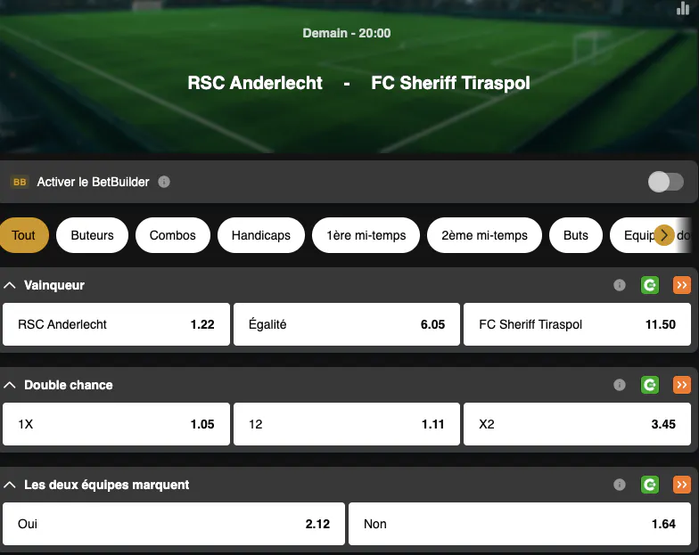 Tour préliminaire Conference League | Anderlecht - Sheriff Tiraspol | Golden Vegas Sport
