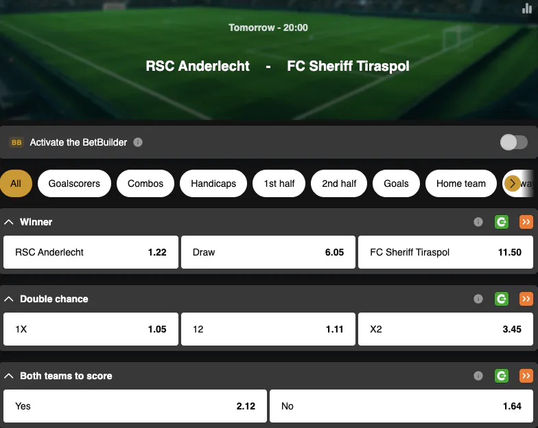 Conference League Qualifying Round | Anderlecht - Sheriff Tiraspol | Golden Vegas Sport