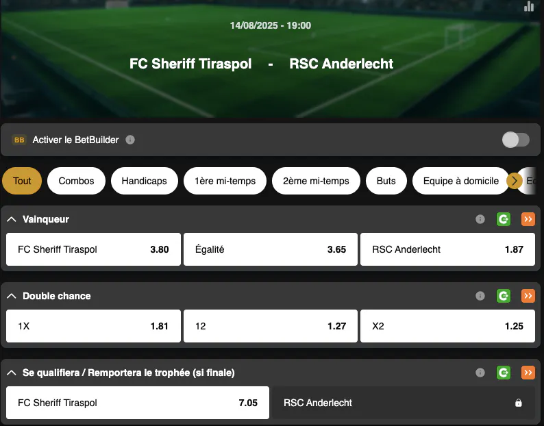 Tour préliminaire Conference League | Tiraspol - Anderlecht | Golden Vegas Sport