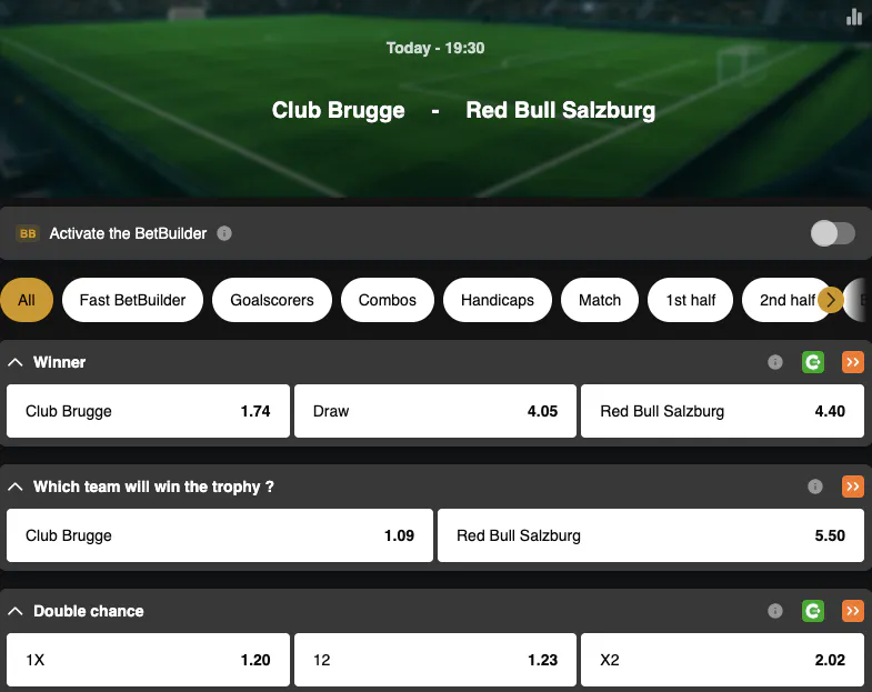 Champions League Qualifying Round | Club Brugge - Red Bull Salzburg | Golden Vegas Sport
