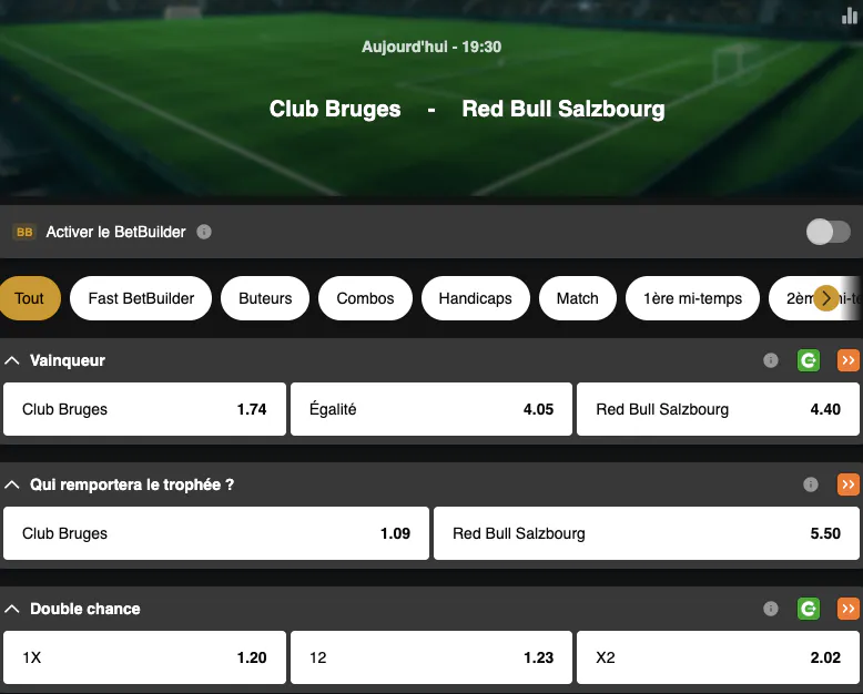 Tour préliminaire Ligue des Champions | Club Bruges - Red Bull Salzbourg | Golden Vegas Sport