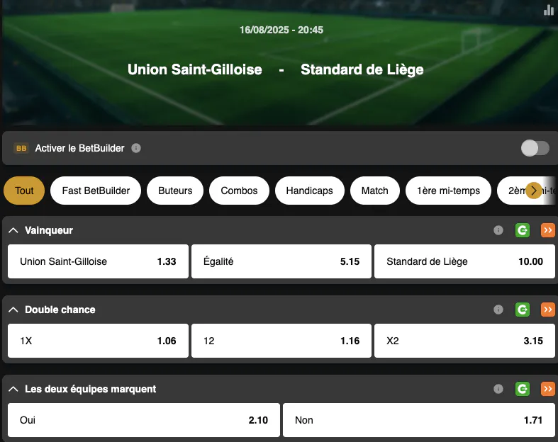 4e journée Jupiler Pro League | Union Saint-Gilloise - Standard Liège | Golden Vegas Sport