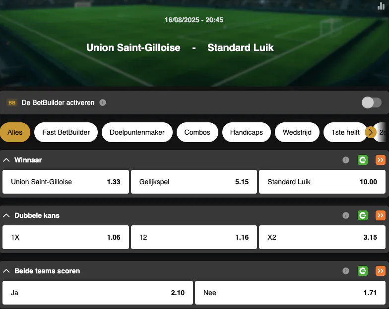 4e speeldag Jupiler Pro League | Union Saint-Gilloise - Standard Luik | Golden Vegas Sport