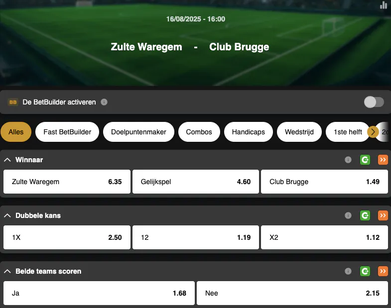 4e speeldag Jupiler Pro League | Zulte Waregem - Club Brugge | Golden Vegas Sport