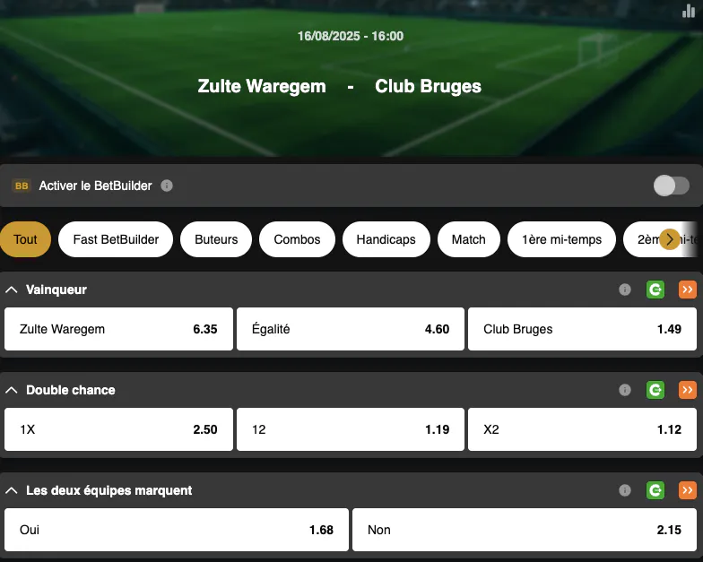 4e journée Jupiler Pro League | Zulte Waregem - Club Bruges | Golden Vegas Sport
