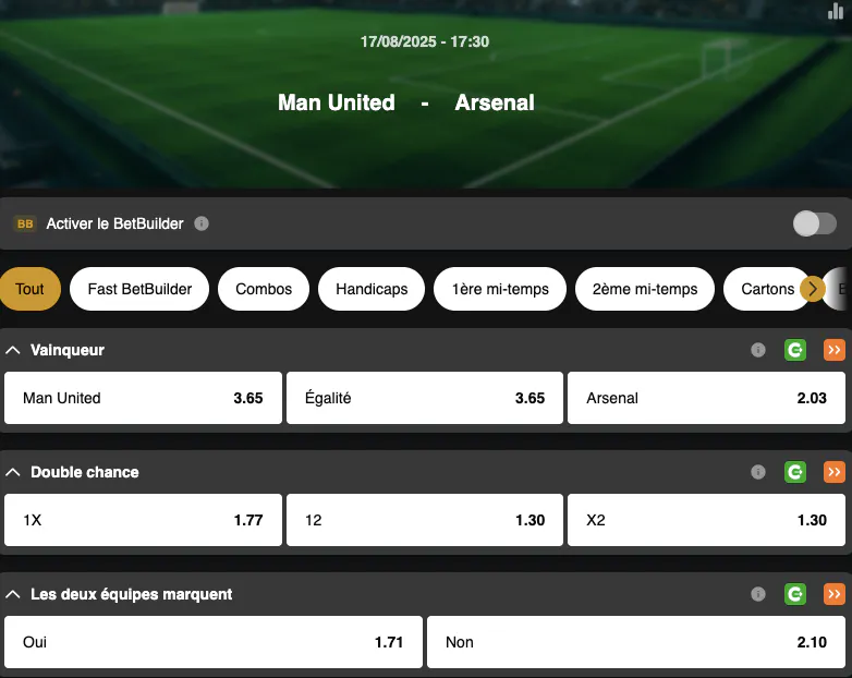 1ère journée Premier League | Manchester United - Arsenal | Golden Vegas Sport