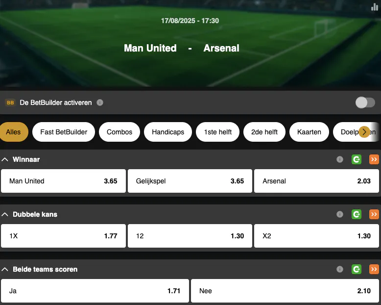 Speeldag 1 – Premier League | Manchester United vs Arsenal | Golden Vegas Sport