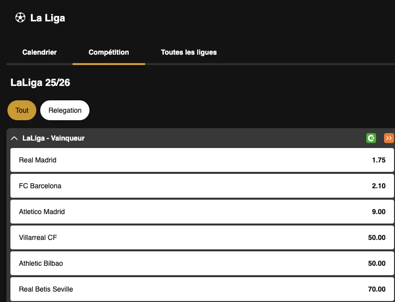 Vainqueur Liga | Golden Vegas Sport