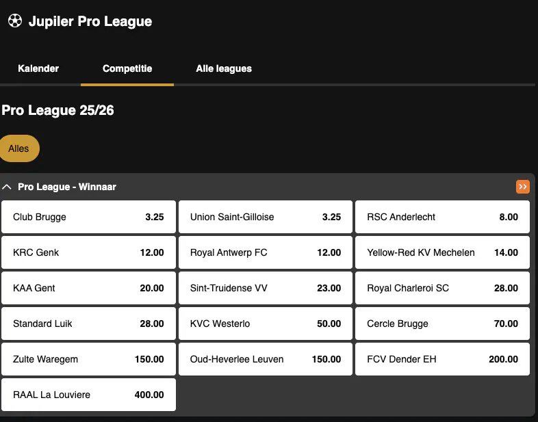 Jupiler Pro League Winnaar | Golden Vegas Sport