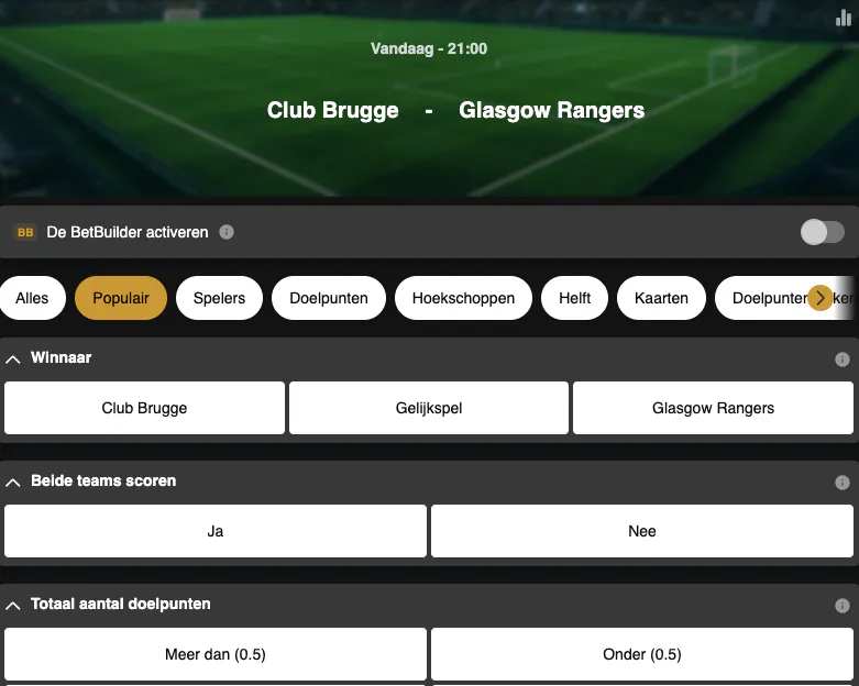 Voorronde Champions League | Glasgow Rangers - Club Brugge | Golden Vegas Sport