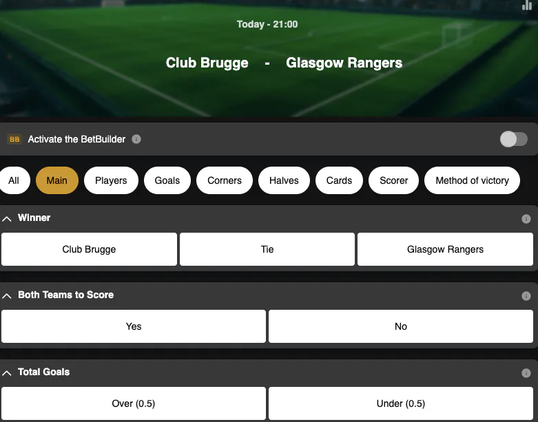 Champions League Qualifiers | Glasgow Rangers - Club Brugge | Golden Vegas Sport