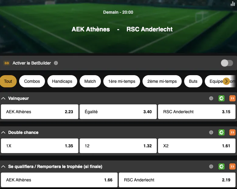 Tour préliminaire Conference League | Anderlecht - AEK Athènes | Golden Vegas Sport