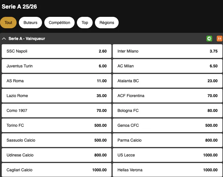 Vainqueur Serie A | Golden Vegas Sport