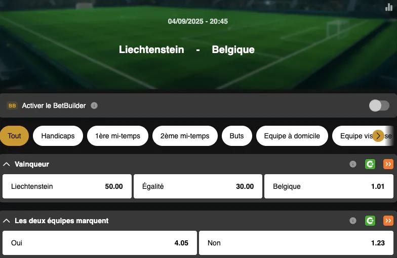 Eliminatoires Coupe du Monde 2026 | Liechtenstein - Belgique | Golden Vegas Sport