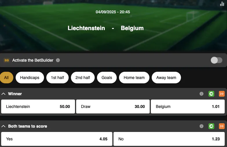 World Cup 2026 Qualifiers | Liechtenstein - Belgium | Golden Vegas Sport