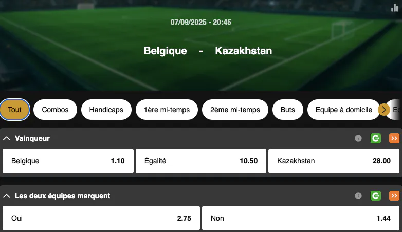 Eliminatoires Coupe du Monde 2026 |  Belgique - Kazakhstan | Golden Vegas Sport