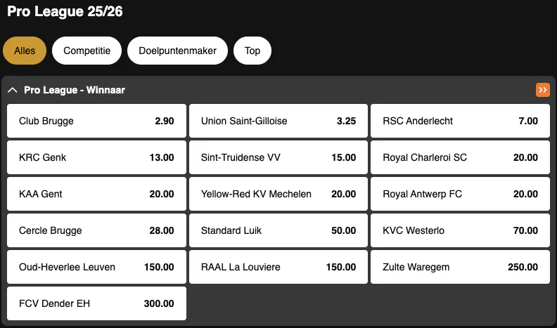Jupiler Pro League  | Vainqueur | Golden Vegas Sport