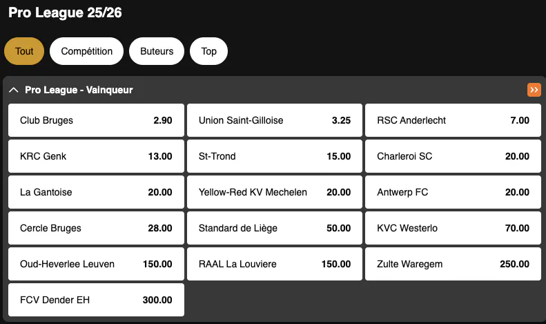 Jupiler Pro League  | Vainqueur | Golden Vegas Sport