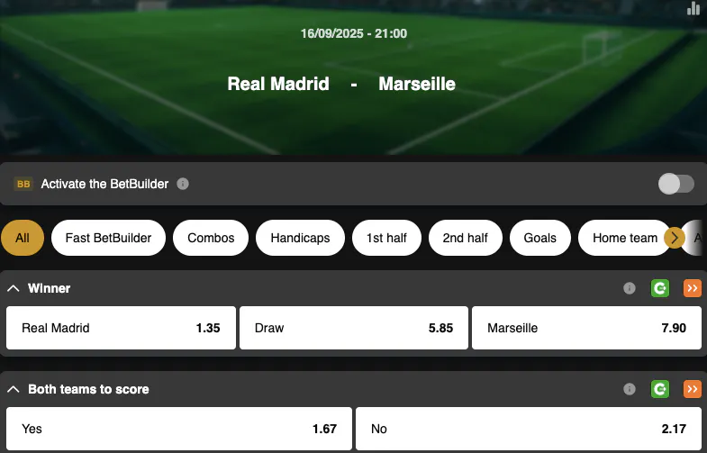 Champions League | Real Madrid - Marseille | Golden Vegas Sport