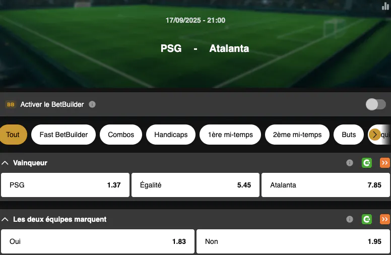 Champions League | Paris Saint Germain - Atalanta Bergame | Golden Vegas Sport