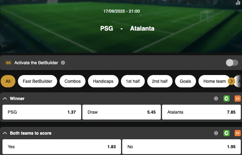 Champions League | Paris Saint Germain - Atalanta Bergame | Golden Vegas Sport