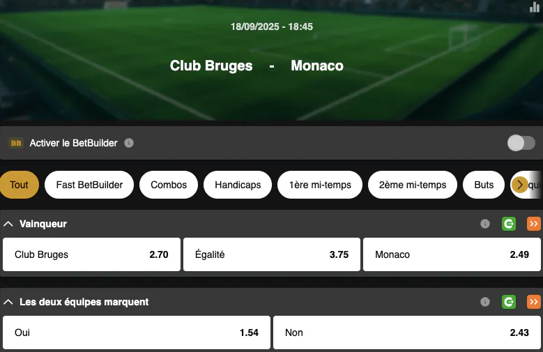 Champions League | Club Bruges - Monaco | Golden Vegas Sport