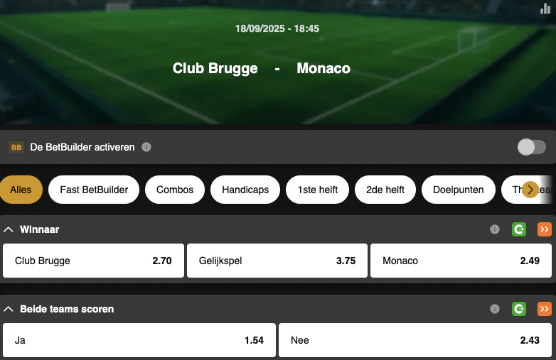 Champions League | Club Bruges - Monaco | Golden Vegas Sport