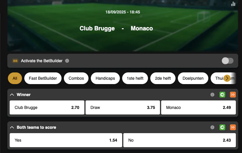 Champions League | Club Brugge - Monaco | Golden Vegas Sport
