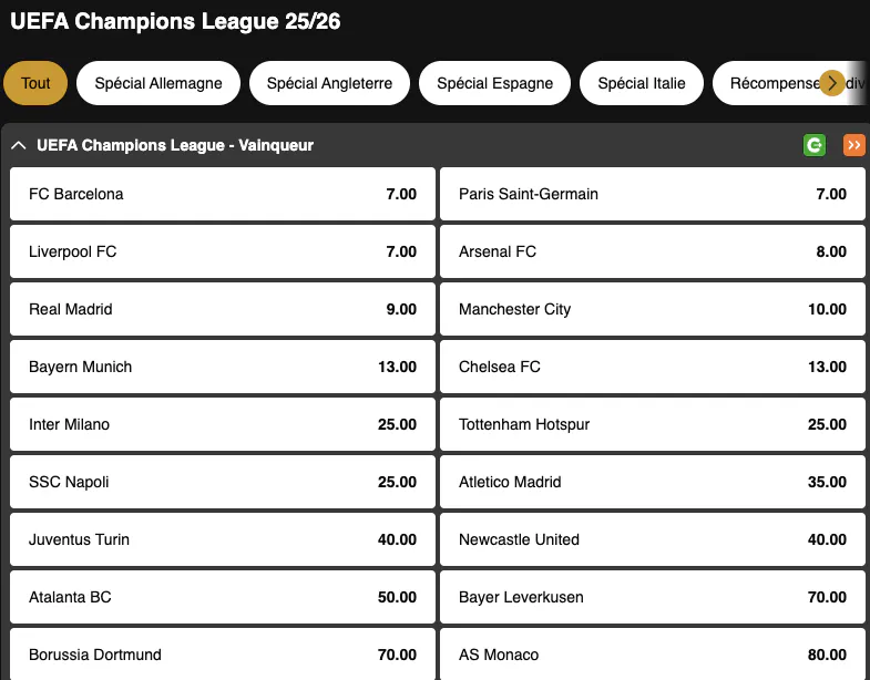 Champions League | Vainqueur | Golden Vegas Sport