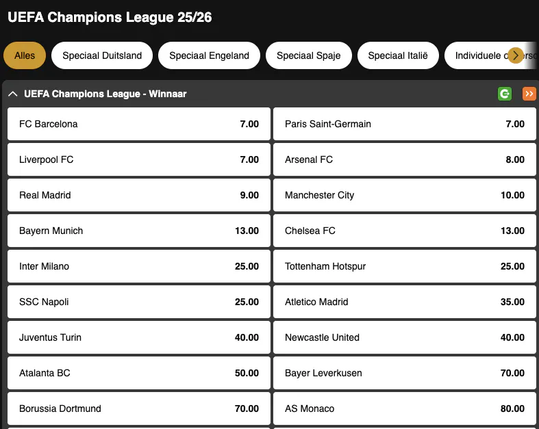 Champions League | Winnaar | Golden Vegas Sport