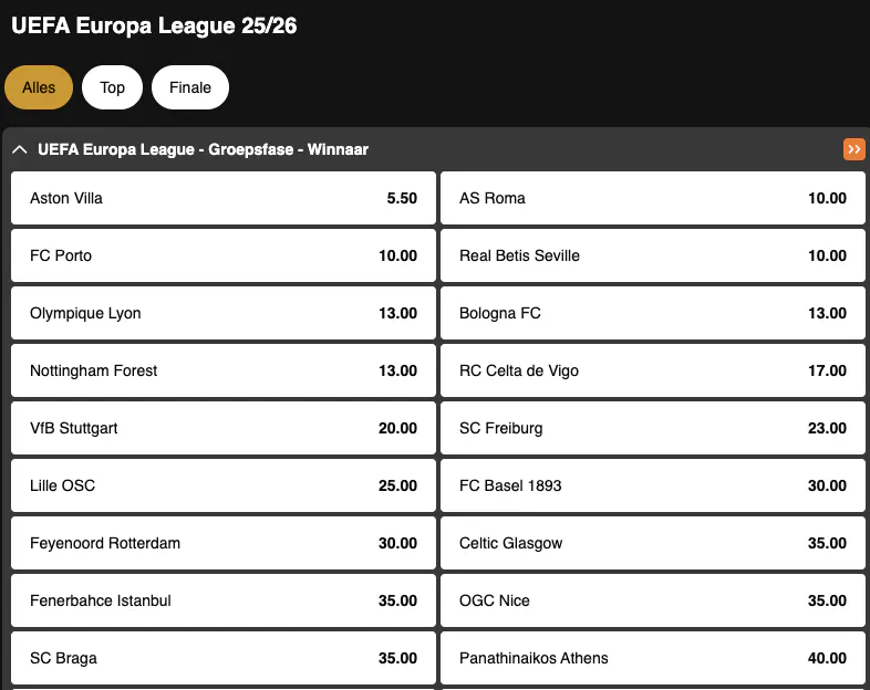 Europa League | Winnaar | Golden Vegas Sport